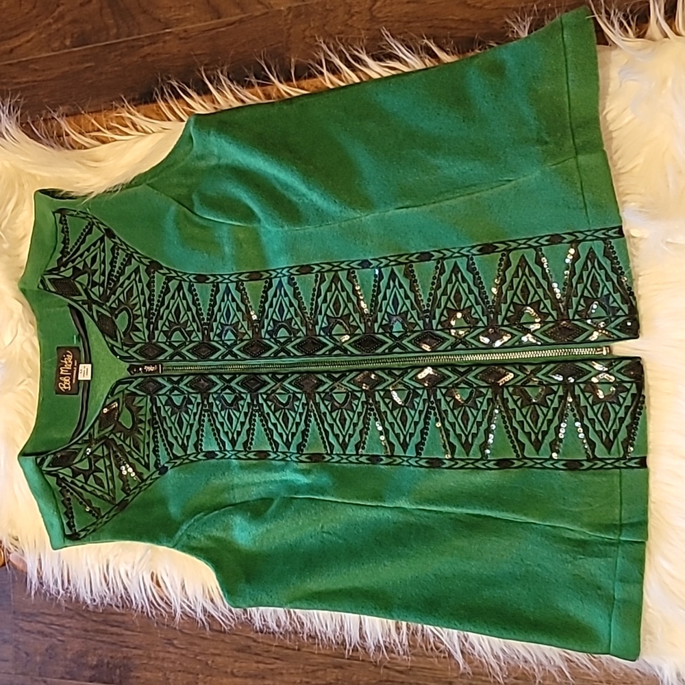 BOB MACKIE WEARABLE ART Vest Size: M Green Christmas Holidays Casual Warm